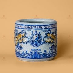 NBát Hương Thờ Men Rạn Nổi Họa Tiết Song Long Chầu Nguyệt