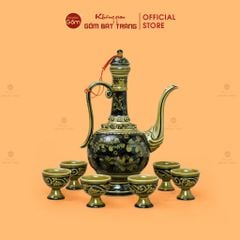 Bộ Bình Rượu Vẽ Tay Hoa Lá Dây Nền Đen