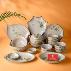 Bộ Bát Đĩa Bát Tràng Men Kem Đào Chuồn